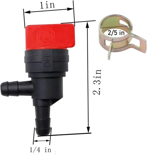Vista 5 de Válvula de corte en ángulo recto de 1/4 "y válvula de cierre de combustible en línea, válvula de gas recta con abrazaderas para Briggs & Stratton