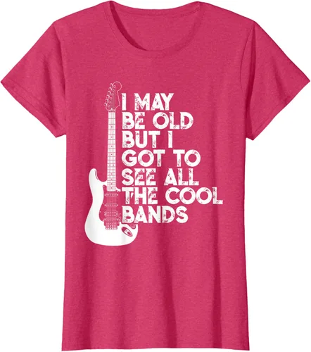 Vista 7 de Camiseta con texto en inglés "I May Be Old But I Got to See All The Cool Bands" Negro