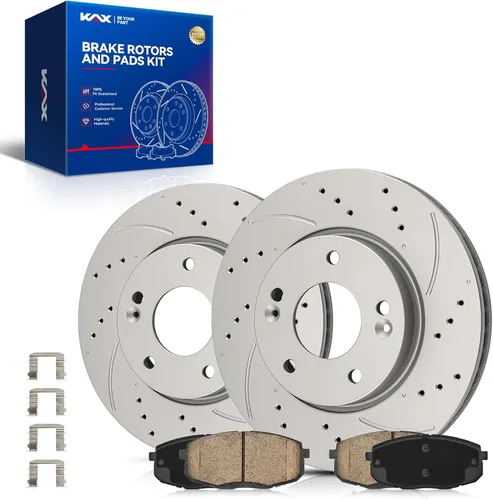 Vista 14 de Kit de freno delantero KAX, rotores de freno ranurados y con hendiduras, pastillas de freno cerámicas Compatible con Honda Accord 1990 1991 1992