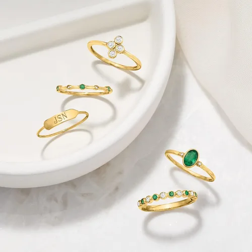 Vista 4 de RS Pure by Ross-Simons Anillo de oro amarillo de 14 quilates con detalles de diamantes y piedras preciosas