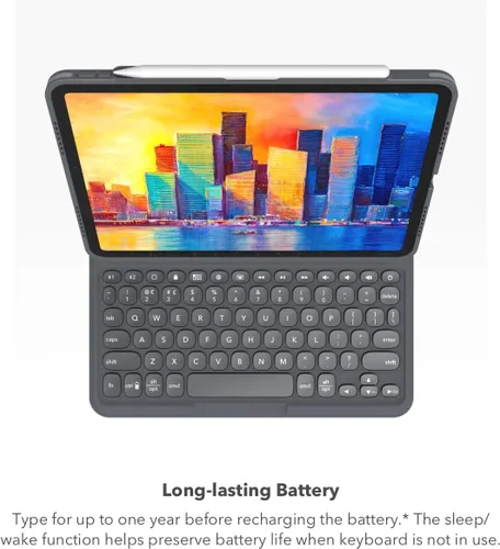 Vista 4 de ZAGG Pro Keys - Funda desmontable y teclado inalámbrico para Apple iPad de 10.2 pulgadas (Gen 9, 8, 7) - Emparejamiento Bluetooth, teclas