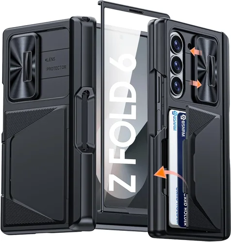 Vista 21 de Funda para Samsung Galaxy Z Fold 7 con tarjetero con bloqueo RFID, cubierta de lente deslizante integrada y protección de bisagra y protector