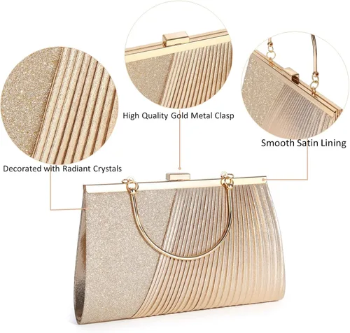 Vista 7 de Bolsos de noche para mujer con lentejuelas y purpurina bolsos de mano para mujer bolso de sobre bolso formal de boda fiesta de graduación