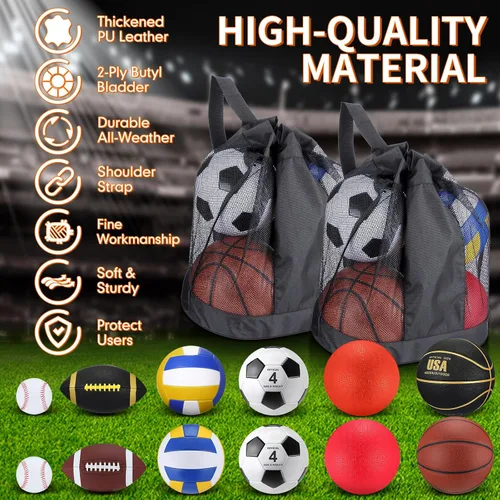 Vista 3 de Deekin 12 Pcs Assorted Sport Ball Set for Kids Official Size Basketball Football Volleyball Soccer Baseball Playground Ball with Bag and Pump for