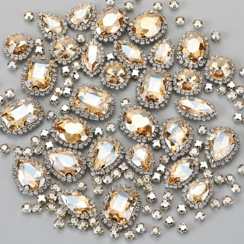 Vista 5 de Diamantes de imitación AB para coser, Choupee 130 piezas de diamantes de imitación para coser con respaldo de metal, engaste de dientes, garra