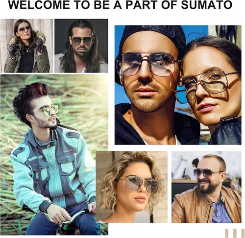 Vista 7 de Aviator Sunglasses for Women Men Retro Double Bridge Square Metal Frame Twin Beams Mirrored Shades