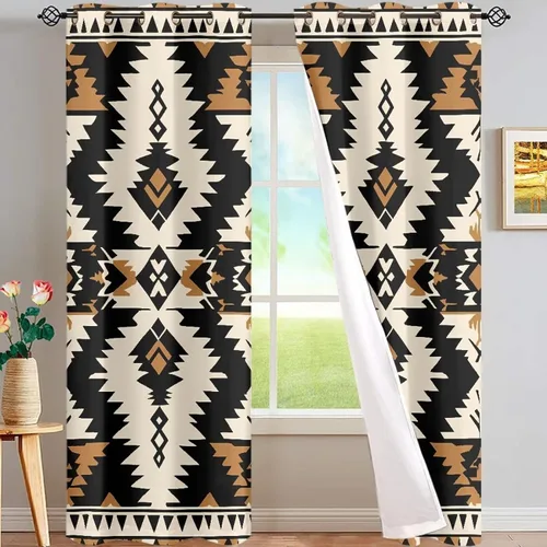 Vista 25 de Dreaweet African Tribal Blackout Curtains 63 Inch Long 2 Panels Set Bohemian Ethnic Geometric Grommet Top Thermal Insulated Curtains for Living Room