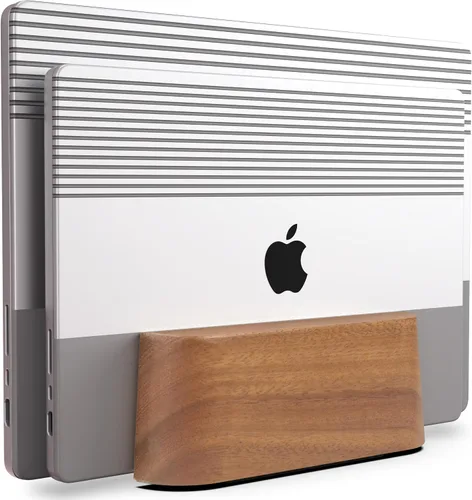 Vista 9 de COREMINDED Soporte vertical doble ajustable para computadora portátil, soporte de madera para laptop, soporte para MacBook Pro, base de aire Mac