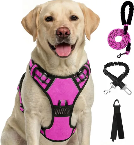 Vista 10 de FURRYFECTION Arnés a cuadros para perros pequeños, chaleco reflectante ajustable sin tirones para mascotas con clip frontal, correa, asa de fácil