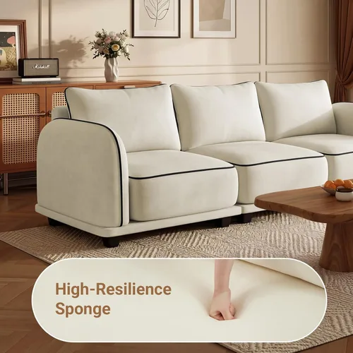 Vista 6 de Sofá modular en forma de L de 104 pulgadas, cómodo sofá de felpilla de nube de 4 plazas con otomana móvil y 3 almohadas traseras, cómodo sofá