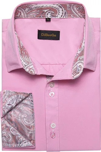 Vista 7 de DiBanGu Camisa casual de manga larga con botones para hombre, camisa de vestir de ajuste regular