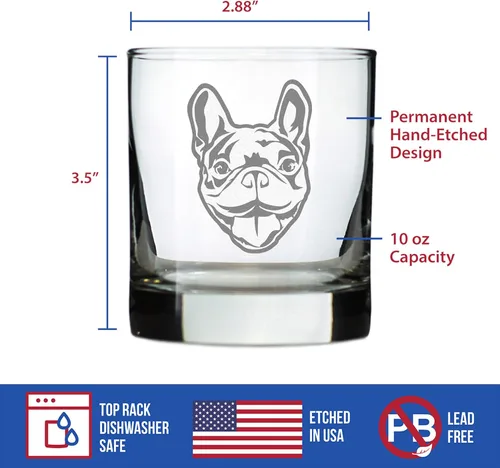 Vista 5 de Happy Frenchie - Vaso de whisky Rocks - Regalos únicos con temática de bulldog francés o decoración de fiesta para mujeres y hombres - 10.25 onzas