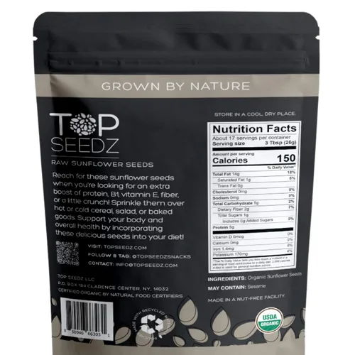 Vista 2 de Top Seedz Semillas de girasol crudas orgánicas certificadas por la USDA, frescas y sin sal, sin cáscara, sin gluten, sin nueces, veganas, kosher