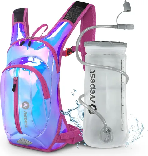 Vista 10 de Nepest Hydration Pack Backpack for Women & Men, Lightweight Water Backpack with 2L Water Bladder for Hiking Cycling Running Biking Gris-oscuro