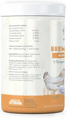 Vista 3 de Fresh Eggs Daily Polvo de levadura Brewers con ajo y niacina para rebaños de pollo y pato, adecuado para pollitos jóvenes y patitos, apoya