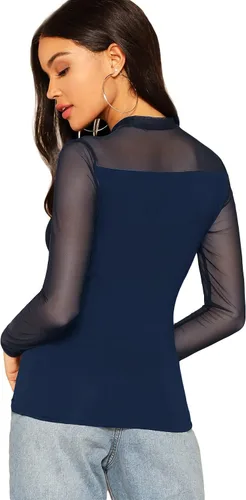 Vista 2 de Top SweatyRocks para mujer de manga larga, con malla transparente de contraste, ajustado