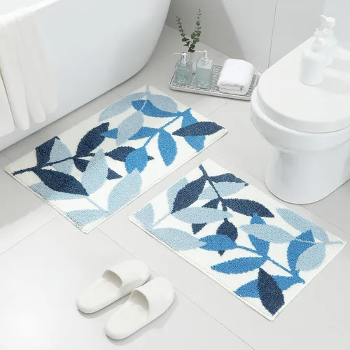 Vista 14 de Gibelle Alfombra de baño azul, antideslizante, fuerte y absorbente de agua, tapete de baño de microfibra de felpa, lavable a máquina, tapete