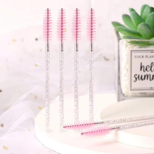 Vista 6 de Tbestmax 100 cepillos desechables para pestañas, varitas de rímel para extensión de pestañas de ojos, cejas y maquillaje, color rosa