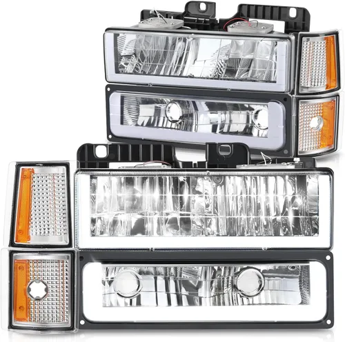 Vista 9 de DNA Motoring Conjunto de faros delanteros (lado del conductor y del pasajero), Compatible con 92-99 Chevy GMC C/K 1500 2500 Suburban Yukon