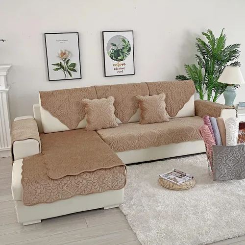 Vista 13 de vctops Funda acolchada de terciopelo para sofá, funda suave para sofá modular, funda antideslizante para sofá, para perros, gatos y mascotas