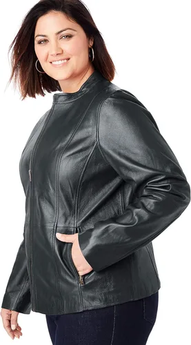 Vista 7 de Jessica London Chaqueta de cuero con cremallera frontal para mujer