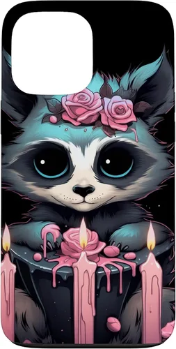 Vista 23 de iPhone 16 Pastel Goth Gothic Raccoon Anime Kawaii Nu Goth Aesthetic Case