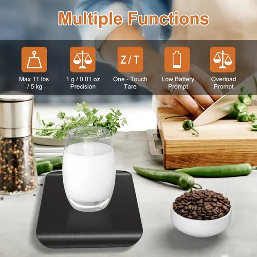 Vista 3 de CROWNFUL Báscula de Alimentos, Básculas Digitales de Cocina de 11 lb con Batería Tipo Moneda Integrada, Pesa en Onzas y Gramos para Cocinar y Negro