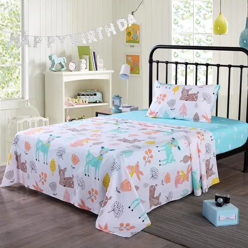 Vista 2 de Sábanas 100% algodón para niños, niñas, niños, adolescentes, ciervos (individual)
