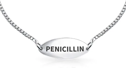 Vista 26 de Pulsera de identificación médica grabable con forma de corazón ovalada o doble en blanco, para adolescentes, para él o ella, hijo e hija, plata