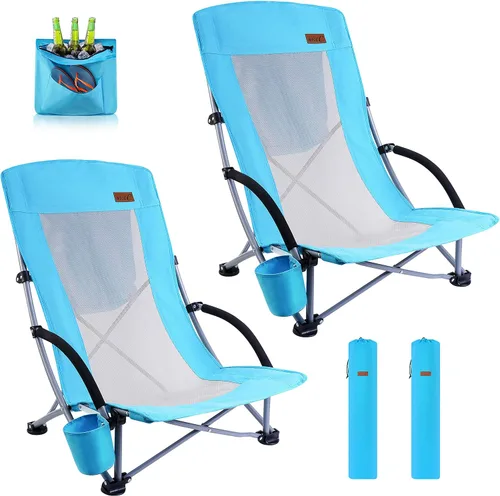 Vista 12 de Nice C Silla de playa, sillas de playa para adultos, paquete de 2 con enfriador compacto de respaldo alto, portavasos y bolsa de transporte