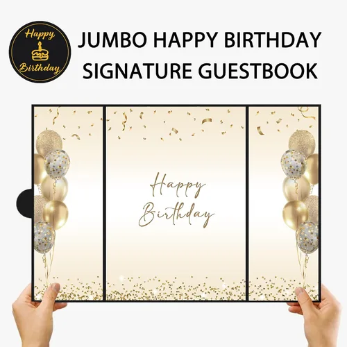 Vista 2 de DARUNAXY Decoraciones de Fiesta de Cumpleaños Negro Dorado, Libro de Visitas Alternativo Jumbo Feliz Cumpleaños para Hombres Mujeres Brindis por 30