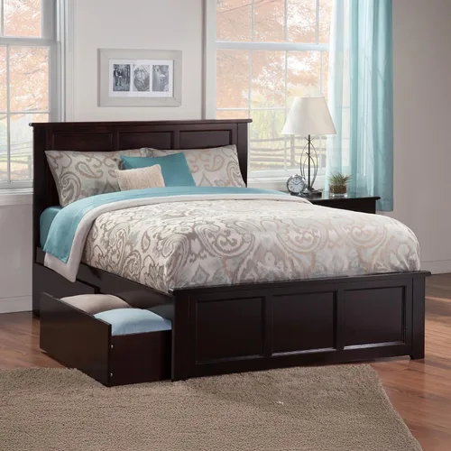 Vista 23 de AFI, Madison - Cama de plataforma de almacenamiento matrimonial con estribo a juego, color espresso