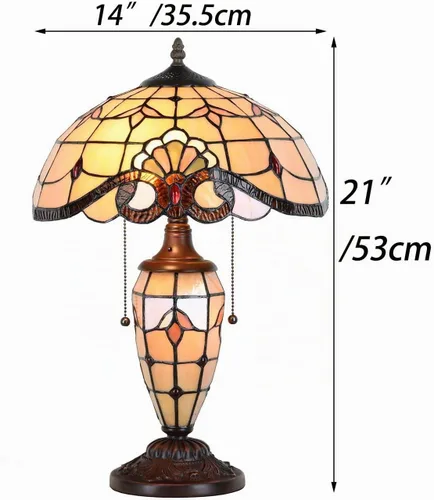 Vista 5 de Bieye L10799 Lámpara de mesa barroca estilo Tiffany, base iluminada, 14 pulgadas de ancho x 21 pulgadas de alto