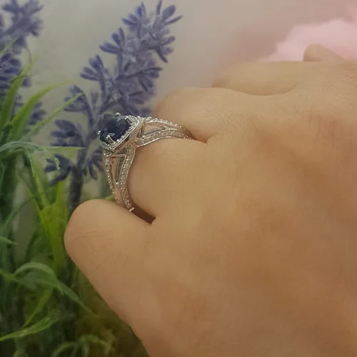 Vista 6 de Dazzlingrock Collection Anillo de compromiso con halo de diamantes blancos y piedras preciosas redondas, oro blanco de 14 quilates