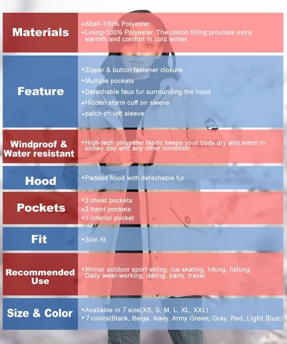 Vista 6 de PUREMSX Winter Parkas for Women, Water Resistant Thick Warm Vegan Down Padded Jacket Coat XS-XXL
