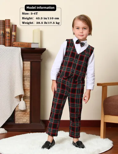 Vista 90 de A&J DESIGN Conjunto de traje de caballero para niños pequeños, 3 piezas, camisas, chaleco y pantalones