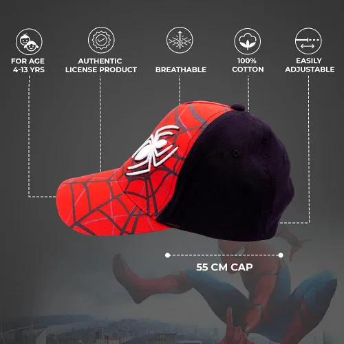 Vista 4 de Marvel Gorro de Spiderman para niños, gorra de béisbol de Spiderman transpirable para niños de 3 a 9 años