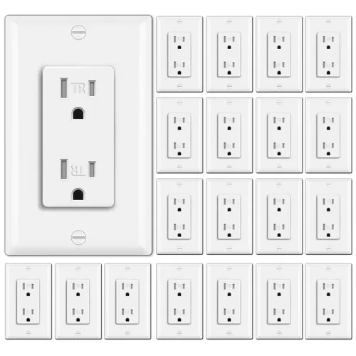 Vista 9 de BESTTEN Toma de corriente decorativa resistente a manipulaciones de 15 amperios, uso residencial y comercial, placa de pared incluida