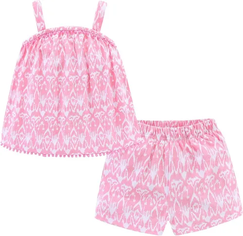 Vista 97 de LittleSpring Conjunto de verano para niñas con camiseta sin mangas y pantalones cortos florales