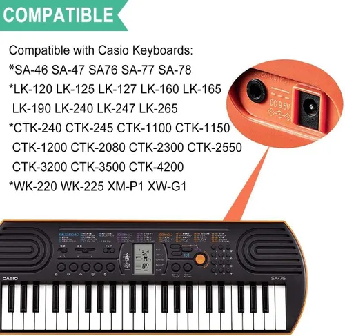 Vista 2 de Nuevo adaptador para teclados Casio SA-46 SA-47 SA76 SA-77 SA-78 LK-120 LK-125 LK-127 LK-160 LK-165 LK-240 LK-247 LK-280 CTK-240 CTK-245 CTK-11 100