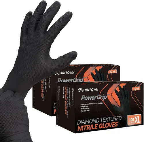 Vista 21 de Jointown Guantes Básicos de Nitrilo de Servicio Pesado, Guantes de Mecánico de Nitrilo Desechables de 8 Mil, con Textura de Diamante Elevada, Caja