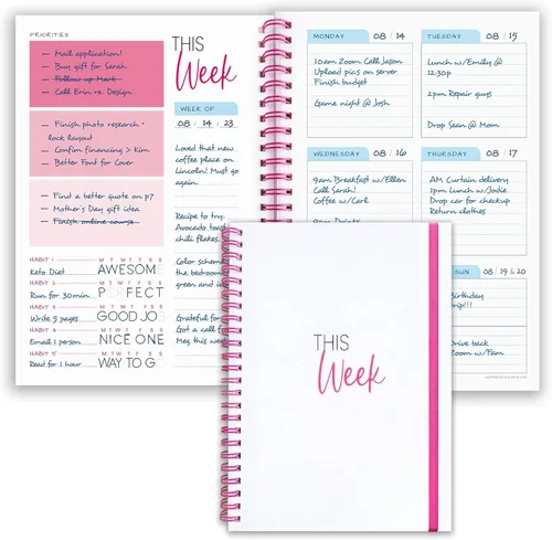 Vista 8 de Agenda semanal encuadernada en espiral A5 – Agenda sin fecha – Cuaderno de lista de tareas – Rastreador de hábitos – 52 semanas – Agenda diaria sin