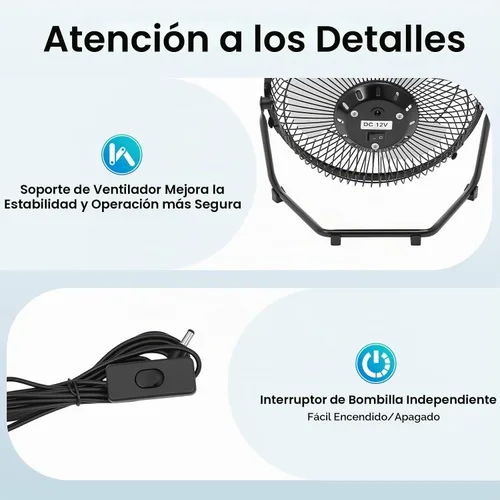 Vista 7 de Kit de ventilador solar y lámpara, DC de 12 voltios para exteriores, kit de panel solar multiusos para exteriores, ventilador portátil con 3