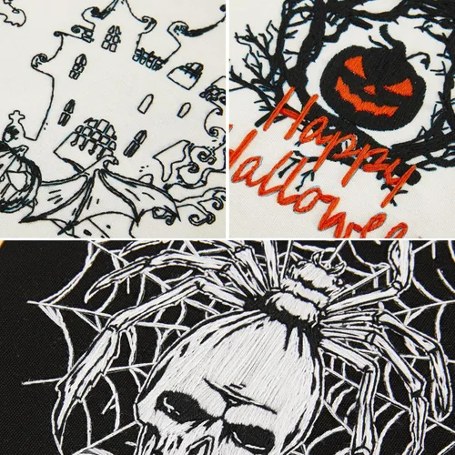 Vista 7 de Armindou Kit de bordado de Halloween para principiantes y adultos, kit de punto de cruz estampado para adultos principiantes, kit de bordado a mano