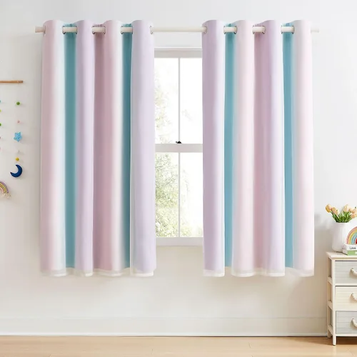 Vista 37 de Cortinas 100% opacas con superposición de gasa Mix and Match de doble capa, 54 pulgadas de largo, 2 paneles para dormitorio y sala de estar, azul