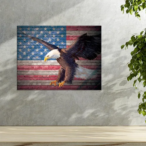 Vista 6 de Lienzo decorativo rústico de la bandera americana, lienzo de águila calva para decoración del hogar, oficina, dormitorio, impresión patriótica