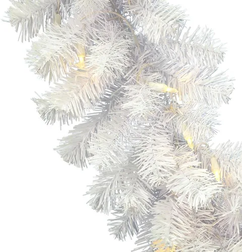 Vista 2 de Vickerman Guirnalda de Navidad artificial de abeto blanco de cristal de 9 pies, mini luces LED multicolores, guirnalda de Navidad de abeto