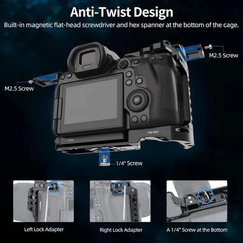 Vista 2 de Nitze Jaula para Canon R6 Mark III/R6 Mark II/R5 C/R5/R6, con zapatas frías incorporadas, riel NATO y placa de liberación rápida Arca - T-C04A