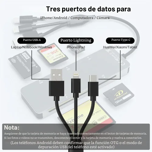 Vista 2 de Adaptador Memory Stick Pro Duo - Lector de tarjetas 5 en 1 SD/TF/MS/CF/XD para PC/Android/Dispositivo Lightning, Lector de Tarjetas de Memoria Multi