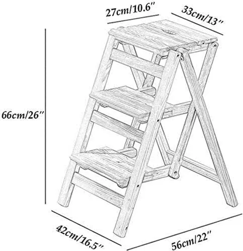 Vista 2 de Strong Folding Step Stool Solid Load-Bearing Strong Wood 3 Layers Stair Chair Folding Step with Anti-Slip Feet Stool Ladder Kitchen Safe